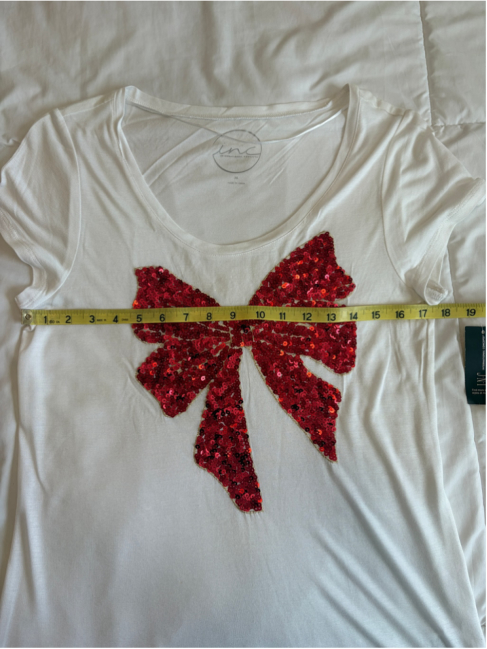 NWT INC Red Sequin Bow Tee Size M Christmas Holiday Festive Glam M2 - Picture 8 of 9